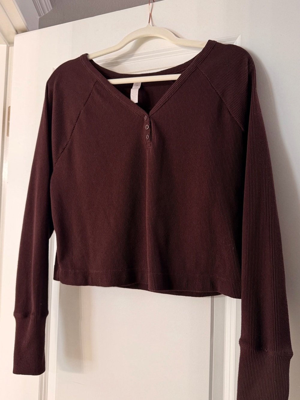 Zella Women's Ribbed Henley Long-Sleeve Top - Maroon